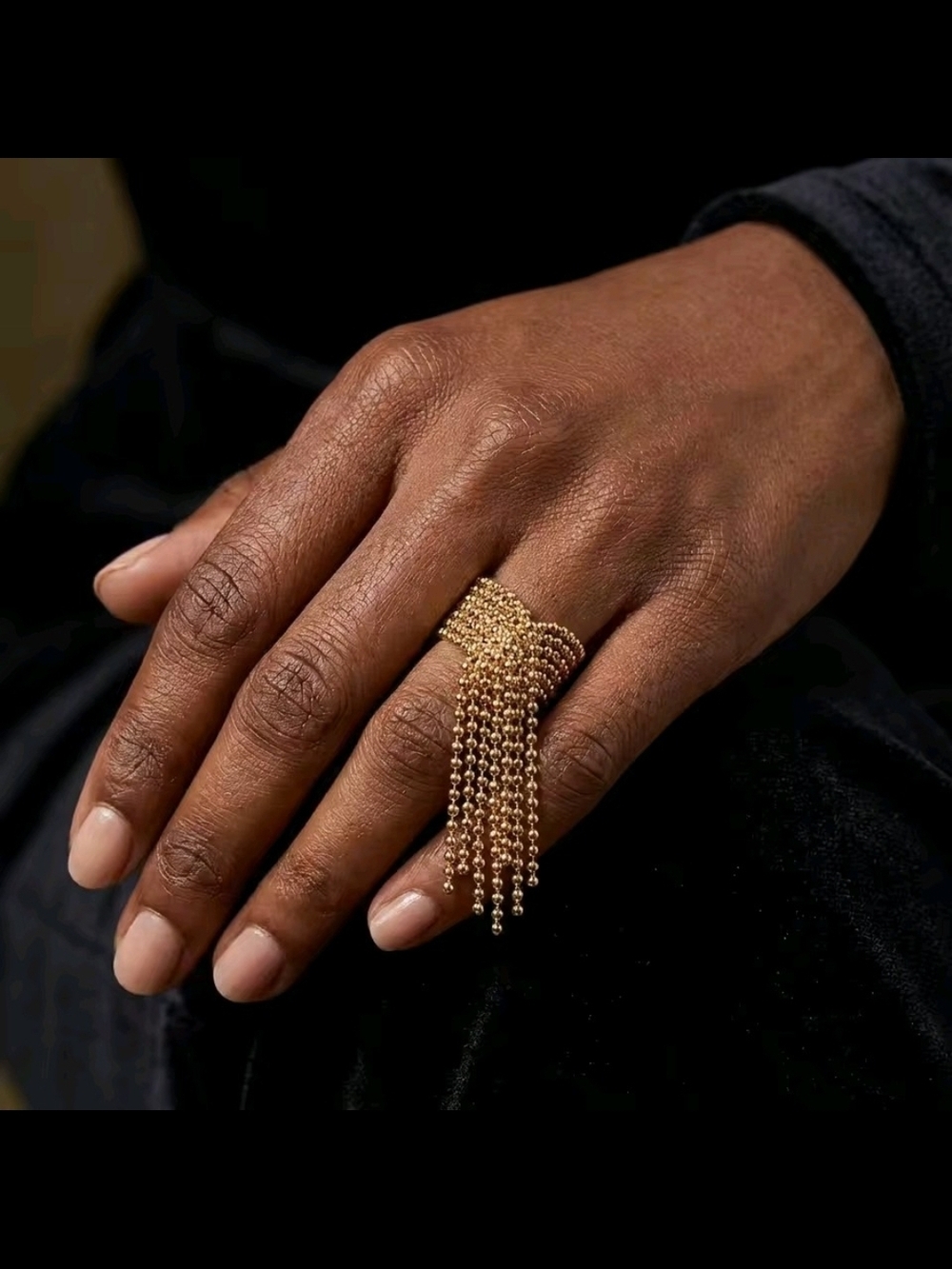 Gold Beaded Tassel Cuff Rings- Women Jewelry - Picture 6 of 8